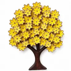 Árvore Decorativa de Parede com Flores Amarelas em Madeira Painel Decorativo Árvore com Flores Amarelas para Sala