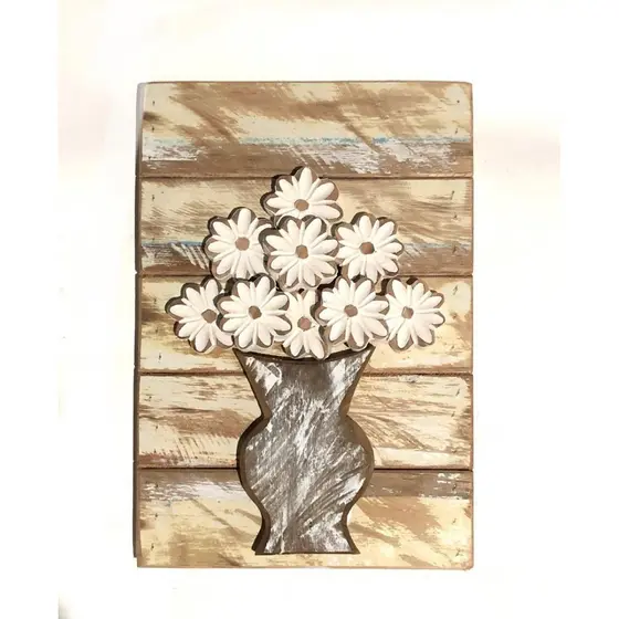 Quadro Rústico Madeira Demolição Branca Quadro para Varanda Quarto Sala Enfeite Decorativo Flor Madeira