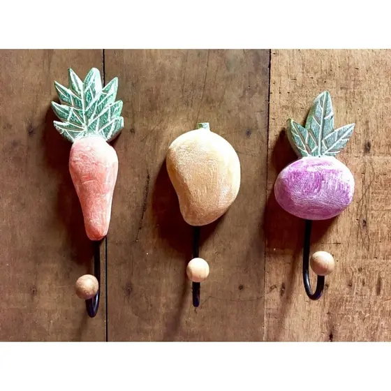 Gancho Pendurador Cozinha Artesanato Madeira Kit 3 Peças Rústico Decoração Casa Área Gourmet