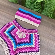 Conjuntinho Bloguerinha em crochê moda praia