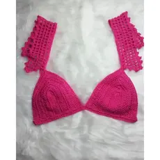 Cropedd de crochê com Manguinha Top Biquíni Top Cropped Roupa feminina