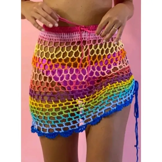Saia colorida em croche saída de praia presente dia dos namorados