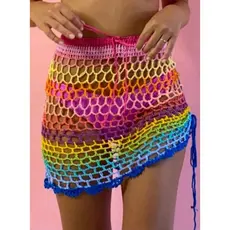 Saia colorida em croche saída de praia presente dia dos namorados