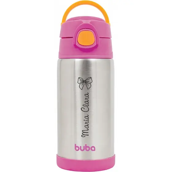 Garrafa térmica 400ml parede dupla Buba ROSA personalizada com nome