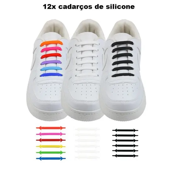 Cadarço de silicone tenis infantil criança adulto corrida 12 peças