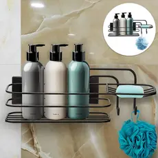 Suporte Banheiro Cantoneira Porta Shampoo Saboneteira Aramado Fita Dupla Face Preto Black Arthi