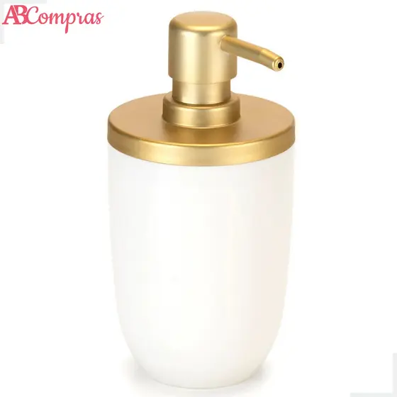 Dispenser Porta Sabonete Líquido Detergente 500ml Premium Banheira Lavabo Dourado/Branco Arthi