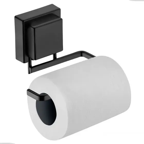 Suporte Porta Papel Higienico Papeleira Banheiro Com Ventosa Sem Furo Preto Fosco Future