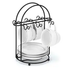 Suporte Organizador Para 6 Xicaras Pires De Cha Para Mesa Aco Preto Arthi