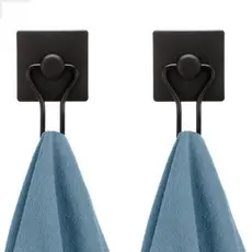 Kit 2 Gancho Cabide Suporte Porta Toalha Parede Banheiro Sem Furo Fixação Dupla Face 3M Preto Arthi