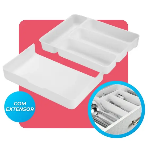 Organizador De Gaveta Garfo Faca Colher Extensivel Divisor Talheres Utensilios Branco Arthi