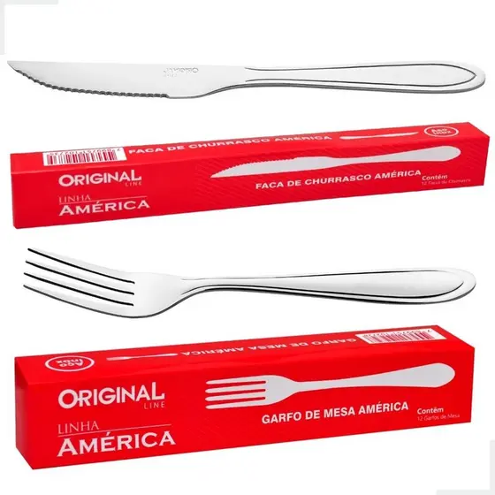 Kit Jogo Aco Inox Garfo Faca 24 Pecas Mesa Churrasco Buffet Restaurante Hotel Cozinha Original Line