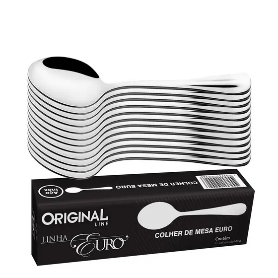 Jogo Aco Inox 12 Colher Sopa Linha Premium Buffet Restaurante Lanchonete Euro Original Line