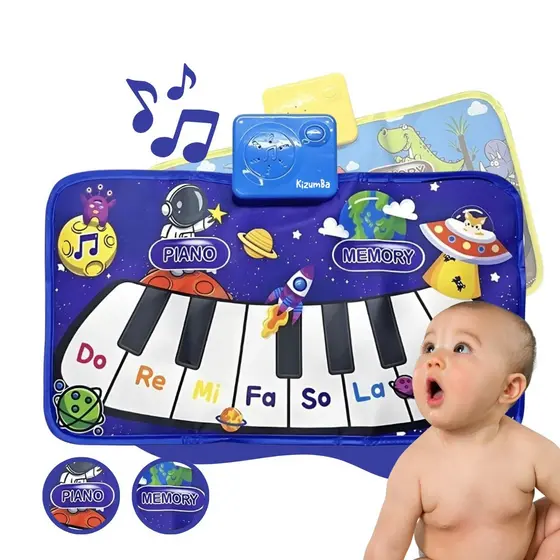 Tapete Piano Infantil Brinquedo Educativo Musical com Teclado Interativo Sons de Animais Kizumba