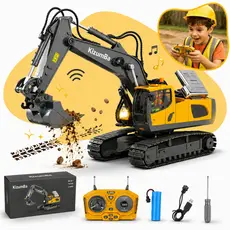 Trator Controle Remoto de Brinquedo Escavador Infantil com Esteira Pás em Metal Escavadeira Kizumba
