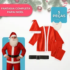 Fantasia Papai Noel Completa Luxo Roupa Natalina Modelo Adulto com Barba Gorro Cinto Festas Cosplay e Natal em Família K