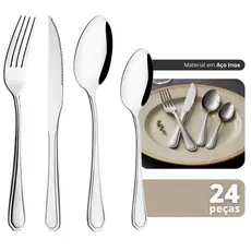 Faqueiro Jogo De Talheres 24 Peças Aço Inox Garfo Faca Colher Mesa Cozinha Faqueiro Premium Tippi