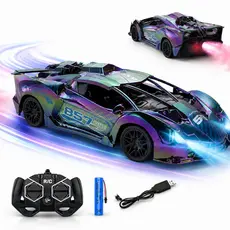 Carrinho Controle Remoto Drift Azul Solta Fumaça Recarregável Giro 360º Luz Led Radical Kizumba