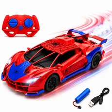Carrinho de Controle Remoto Solta Fumaça Recarregável Luz Led Brinquedo Infantil Radical Homem Aranha Spider Kizumba