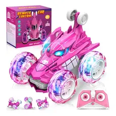 Carrinho Recarregável Controle Remoto Acrobata Gira 360 Graus Aranha Spider Rosa Infantil Kizumba