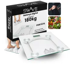 Balança Corporal Transparente Quadrada Digital Até 180kg Com Vidro Temperado Premium Swave