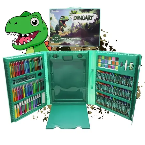 Kit Estojo Maleta De Pintura Infantil DinoArt 208 Peças Completo Colorir Escolar Criança Kizumba
