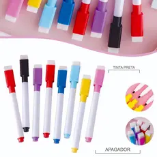 15 Canetas Para Quadro Branco Com Apagador e Imã- Tinta Preta Ou Colorida
