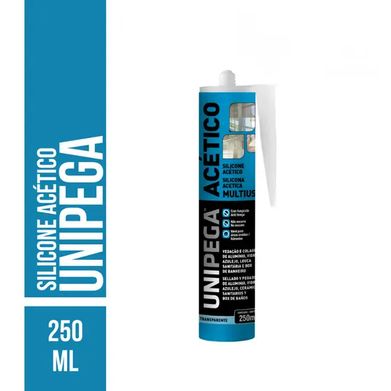 Silicone Acético Incolor Antifungo Pia Cuba Vidro 250ml Unipega