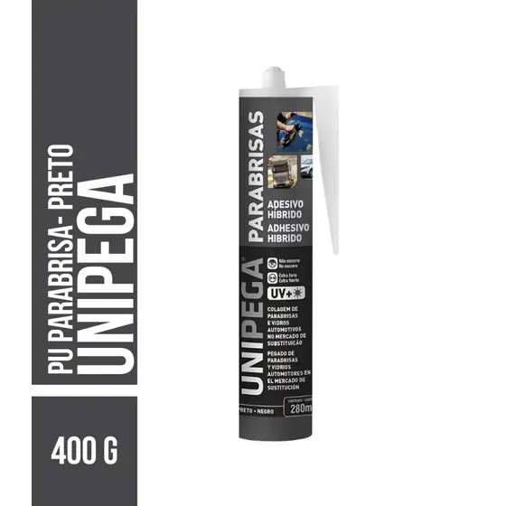 Adesivo Selante PU Parabrisa Preto 400g Unipega