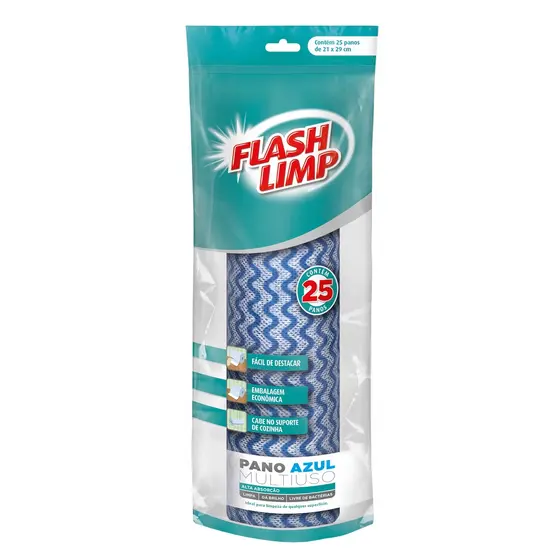 Rolo De Pano Multiuso Azul 25 Unidades Flashlimp