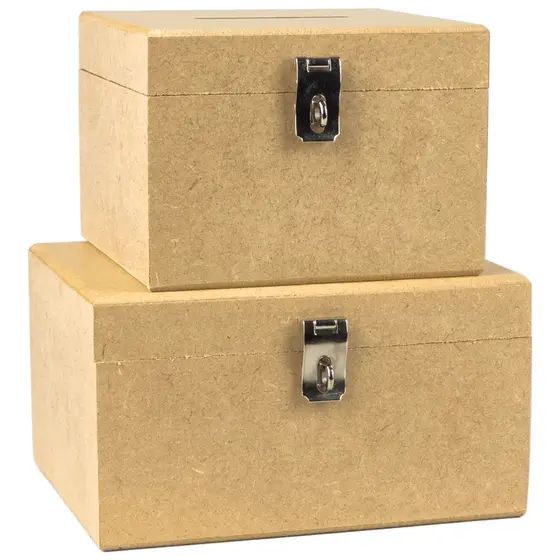 Kit Cofrinho de Madeira Quadrado e Retangular Em Mdf Liso Com Furo e Fecho Para Cadeado