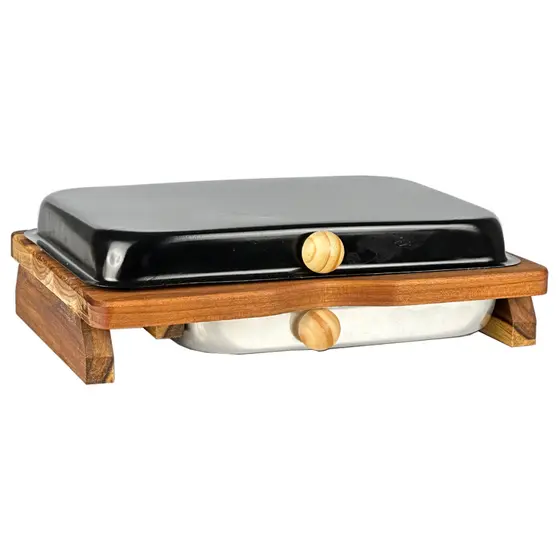 Tábua Para Churrasco Corte de Carne Com Bandeja E Tampa Reservatório de Gordura 39x29cm