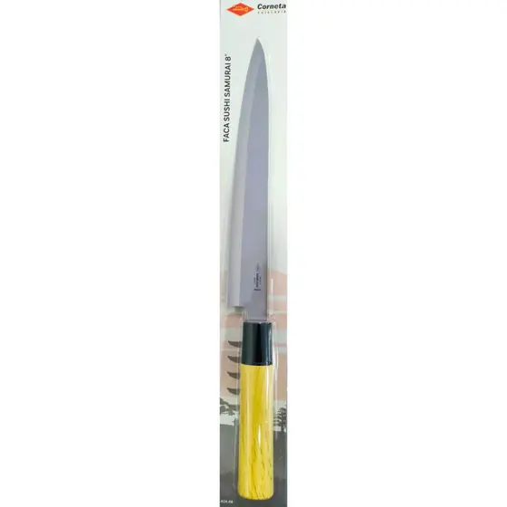Faca Sushi Sashimi Peixe Salmão Comida Japonesa Oriental Lâmina Afiada Samurai 8" Aço Inox