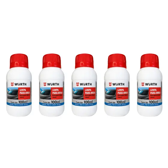 Kit 5 Limpa Vidro e Parabrisa Concentrado Carro Box Fachadas Wurth 100ml