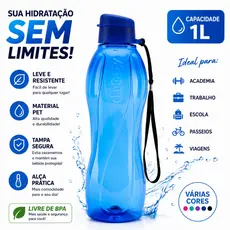 Garrafa de Água Squeeze PET 1 Litro Mônaco Colorida Lisa | Tampa Flip Top com Alça