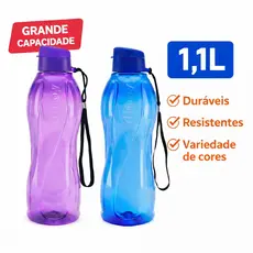 Garrafa 1,1L Squeeze PET Academia com Alça Flip Top 1 Litro Fitness Escolar