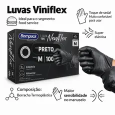 Luva Descartável viniflex sem pó TPE kit 100 Unidades | Alta Resistência Cuidado Limpeza Alimentos