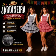 Jardineira Adulto Festa Junina Xadrez Caipira São João Feminino Arraiá Avental