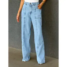 ZOEYA modern chic 433 Calça Jeans wide leg pantalona Feminina Sem Elastano