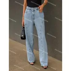 ZOEYA MODERN CHIC 199 Calça Jeans femininas Calça  Larga Estilosa Moda Estilo rua individualista
