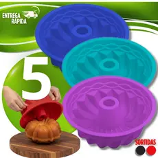 5 Assadeira Forma Silicone Bolo Pudim Torta Mousse Forno Dia das Mães Antiaderente Assadeiras Formas Antiaderente