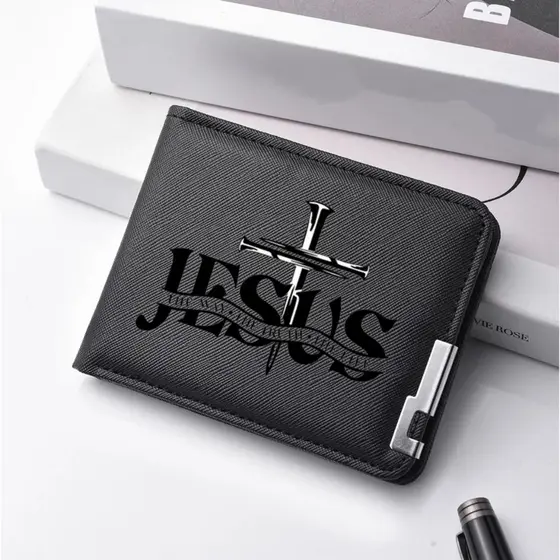 Carteira Jesus masculina fina Couro sintético Conpacta