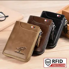 Carteira Masculina de Couro Com Zíper Luxo Proteção RFID Suporte De Cartão