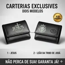 Carteira Masculina de Couro Sintético Preta Compacta Cartões CNH Cédulas Moedas jesus Leão - Envio Imediato