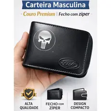 Carteira Masculina Zíper Sintética Compacta Cartões CNH Cédulas Moedas - Envio Imediato Caveira Fish