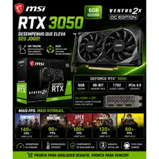Placa de Vídeo MSI RTX 3050 6GB Ventus OC | GDDR6 | 2x HDMI + DP | Ray Tracing + DLSS | Gamer