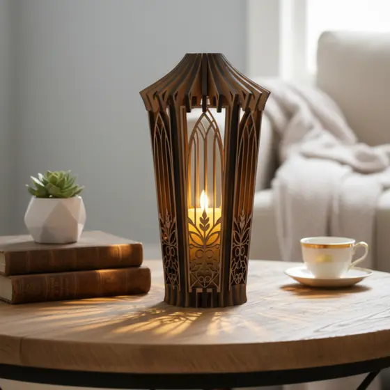 Porta Velas em MDF CRU Luminária Lampião Vazado Boho Enfeite de Luxo