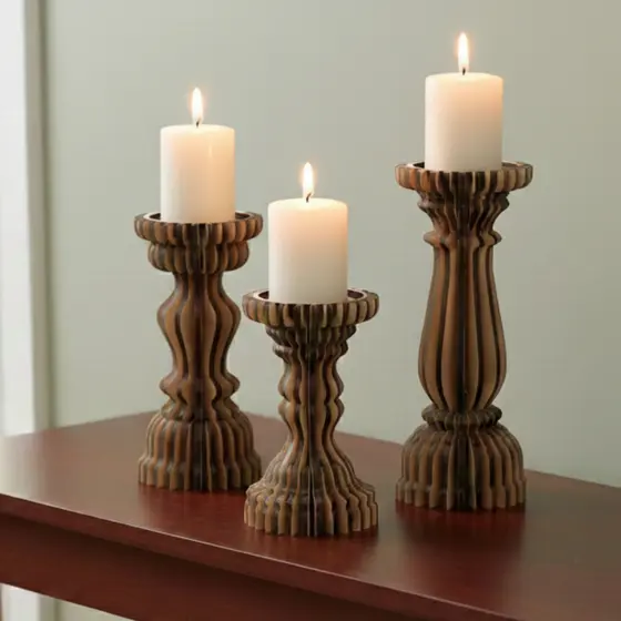 Trio Castiçal Candelabro Decorativo para Velas Porta Velas, Mesa e Casamento em MDF Cru