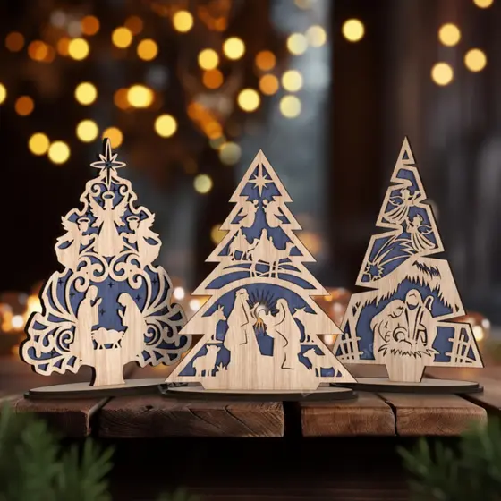 3 Presépio Arvore de Natal para Enfeite em MDF