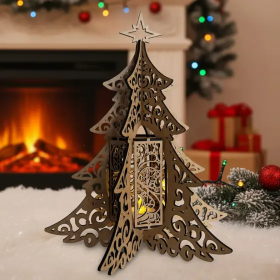 Porta Velas Decorativo em Madeira MDF Para Enfeite de Natal